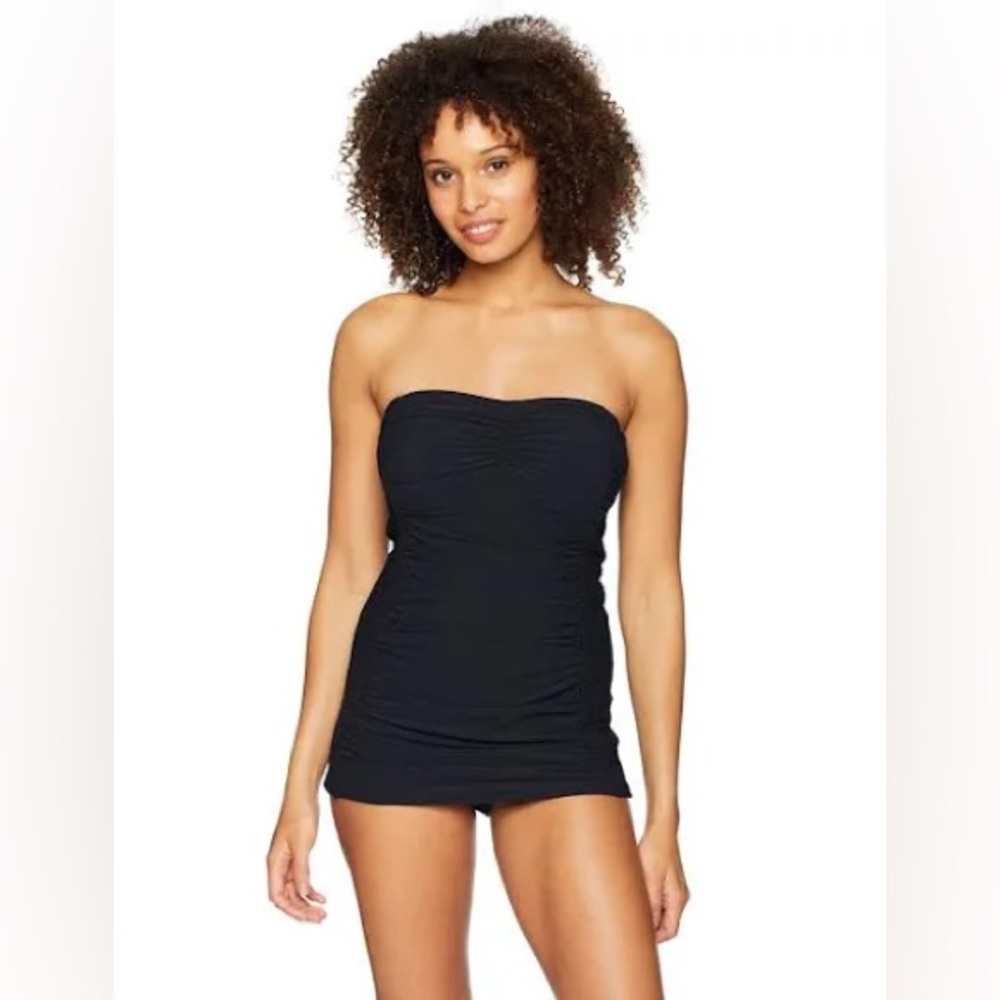 Carman Marcvalvo One Piece Black Slimming Ruched Swimdress | Size 6 | NWT